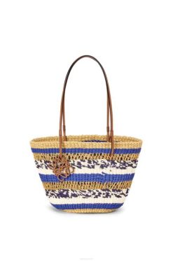 natural/azul 80ZJ95 mulheres bolsa cesta em capim elefante e couro de bezerro Loewe