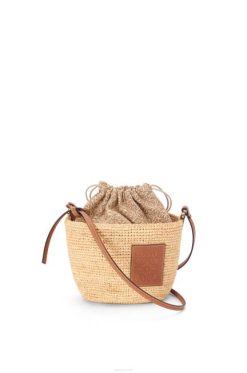 natural/bronzeado 80ZJ36 mulheres bolsa pochette em ráfia, jacquard anagrama e couro de bezerro Loewe