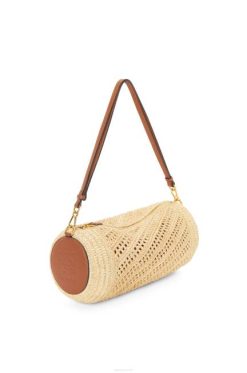 natural/bronzeado 80ZJ378 mulheres bolsa de pulseira em ráfia e couro de bezerro Loewe