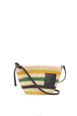 natural/multicolorido 80ZJ25 mulheres pochette em ráfia listrada e couro de bezerro Loewe