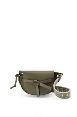 outono verde 80ZJ239 mulheres bolsa dupla mini gate em couro de bezerro macio e jacquard Loewe