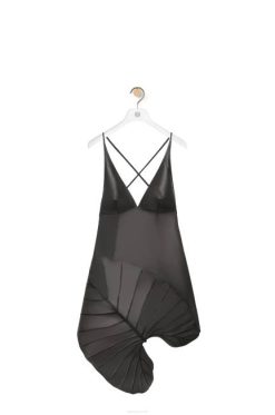 preto 80ZJ1038 mulheres vestido intarsia folha em napa Loewe