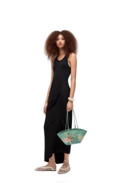 preto 80ZJ1060 mulheres vestido tanque assimétrico em viscose Loewe