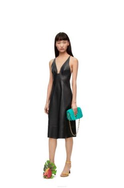 preto 80ZJ1071 mulheres vestido strappy anagrama em napa Loewe