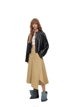 preto 80ZJ1120 mulheres jaqueta de botão em napa Loewe