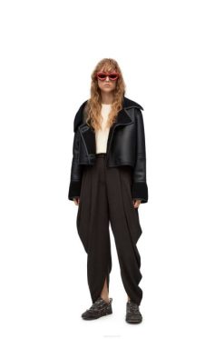 preto 80ZJ1131 mulheres jaqueta desconstruída em shearling Loewe