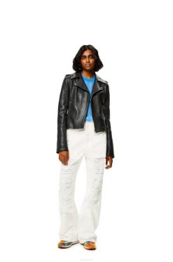 preto 80ZJ1137 mulheres jaqueta biker em napa Loewe