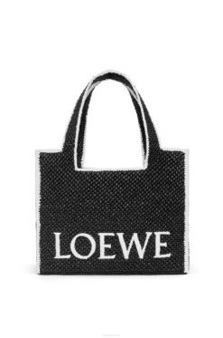 preto 80ZJ11 mulheres bolsa fonte grande em ráfia Loewe