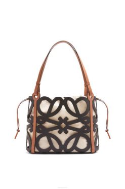 preto 80ZJ126 mulheres bolsa pequena recortada anagrama em couro de bezerro Loewe