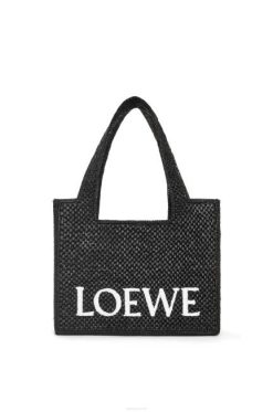 preto 80ZJ12 mulheres bolsa fonte média em ráfia Loewe