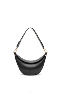 preto 80ZJ484 mulheres bolsa luna pequena em couro de bezerro acetinado e jacquard Loewe