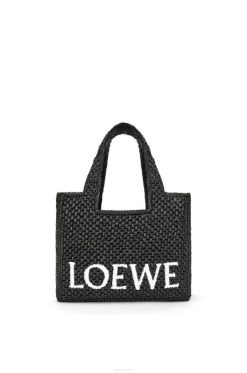 preto 80ZJ53 mulheres bolsa pequena fonte em ráfia Loewe