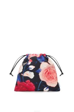 preto 80ZJ586 mulheres bolsa cordão rosas em lona Loewe