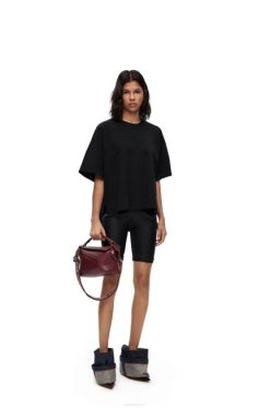 preto 80ZJ823 mulheres camiseta boxy fit em algodão Loewe