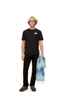 preto 80ZJ829 homens camiseta com bolso calcifer em algodão Loewe