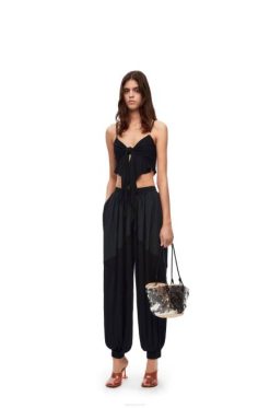 preto 80ZJ872 mulheres blusa dupla camada em viscose Loewe