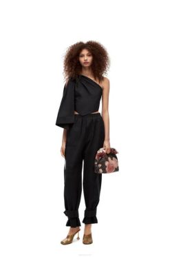 preto 80ZJ873 mulheres top assimétrico em algodão Loewe
