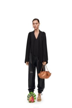 preto 80ZJ881 mulheres top assimétrico em viscose crepe jersey Loewe