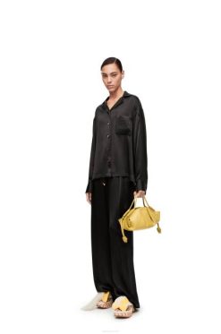 preto 80ZJ886 mulheres blusa de pijama em seda Loewe