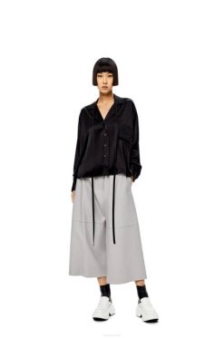 preto 80ZJ953 mulheres blusa de pijama bordado anagrama em cetim Loewe