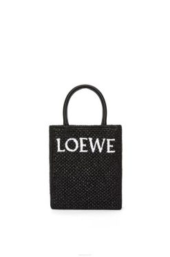 Preto branco 80ZJ72 mulheres bolsa tote padrão a5 em ráfia Loewe
