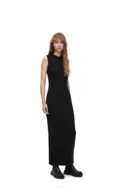 preto/marinho 80ZJ985 mulheres vestido de malha tubular em lã Loewe