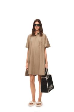 taos taupe 80ZJ1050 mulheres vestido túnica anagrama em algodão Loewe