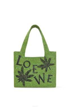 verde 80ZJ31 mulheres bolsa fonte folha em ráfia Loewe