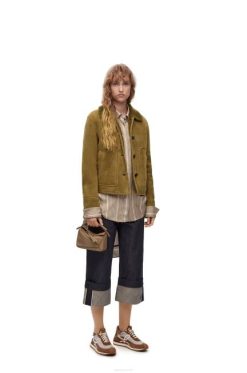 verde caqui 80ZJ1125 mulheres jaqueta curta em shearling Loewe