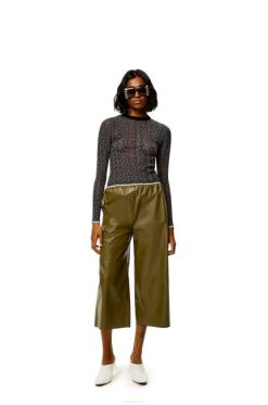 verde caqui escuro 80ZJ1140 mulheres calça cropped em pele de cordeiro nappa Loewe