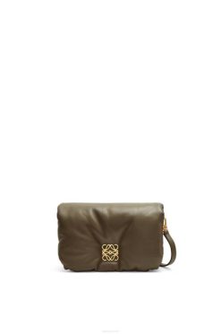 verde caqui escuro 80ZJ246 mulheres Bolsa mini puffer goya em couro de cordeiro napa brilhante Loewe