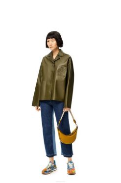 verde caqui escuro 80ZJ933 mulheres blusa de pijama em pele de cordeiro nappa Loewe