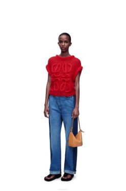 vermelho 80ZJ775 mulheres colete anagrama em mohair Loewe