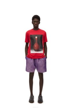 vermelho 80ZJ821 homens camiseta estampada de cerâmica em algodão Loewe